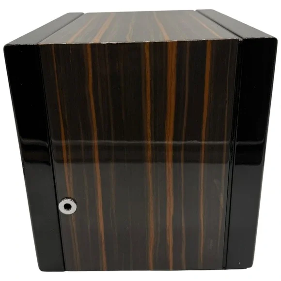 Dual Watch Winder Ebony Wood Grain Finish Black Automatic Watch Box with Adapter